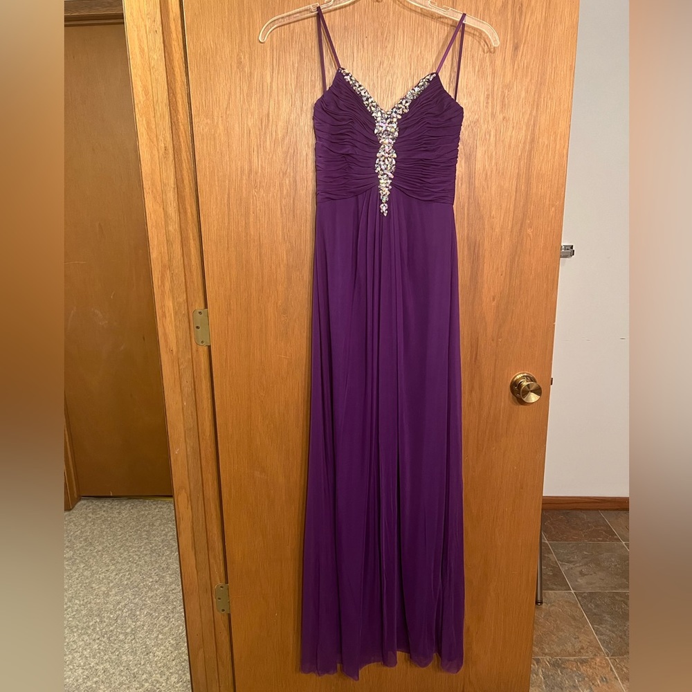 One by Eight Purple & Silver Beaded Prom Dress